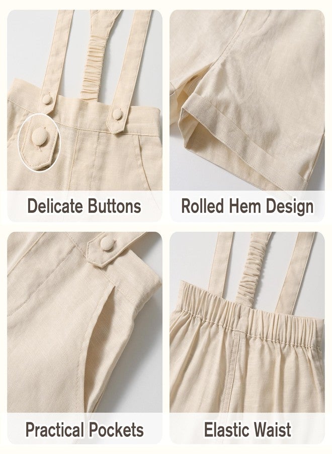 Volunboy Baby Clothing Toddler Boy Overall Shorts with Bowtie Boys Linen Suit Set Infant Wedding Outfit (Khaki,2-3T) - Image 4