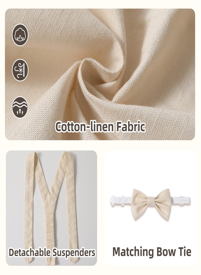 Volunboy Baby Clothing Toddler Boy Overall Shorts with Bowtie Boys Linen Suit Set Infant Wedding Outfit (Khaki,2-3T) - Image 5