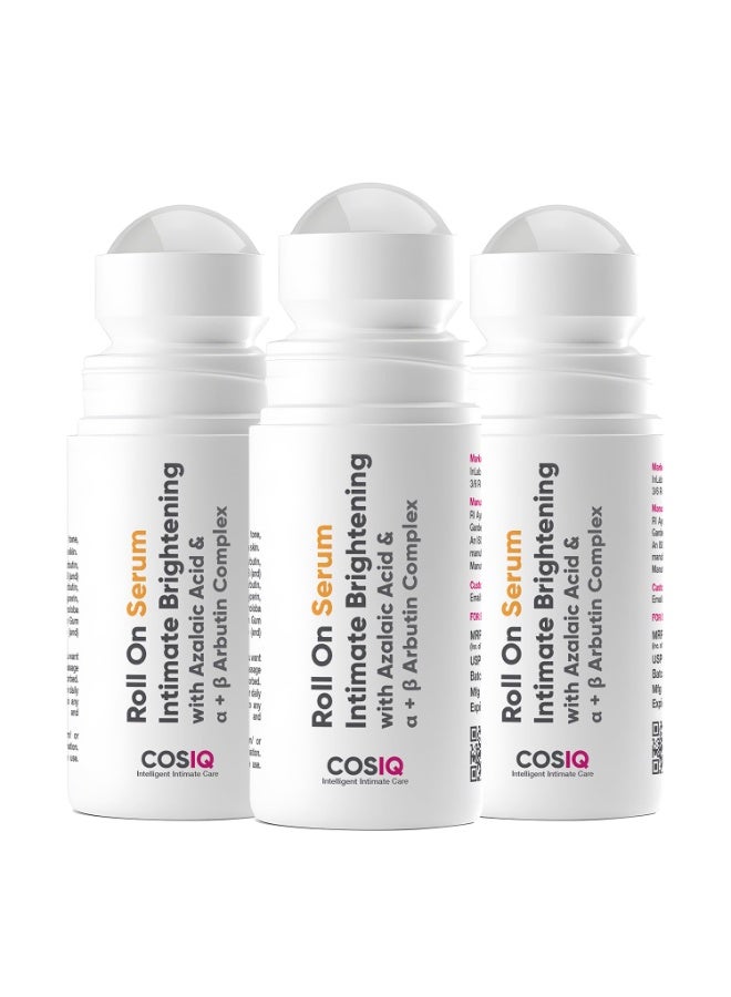 CosIQ Cos-IQ Intimate Brightening Roll-On Serum (Pack of 3 x 40ml) | Azelaic Acid & Alpha + Beta Arbutin Complex | For Dark Underarms, Inner Thighs, Knees | Fragrance-Free Lightening Serum for Women & Men - Image 1
