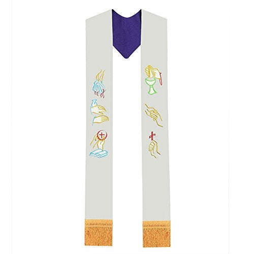 BLESSUME Purple & White Reversible Stole - Image 2