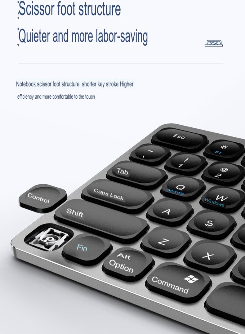 Wireless Keyboard, 2.4G Bluetooth Ergonomic Design Ultra Thin Silent Keyboard, Lightweight And Portable Dual Mode Computer Keyboard For Office Home, (Silver, With Mouse) - Image 2