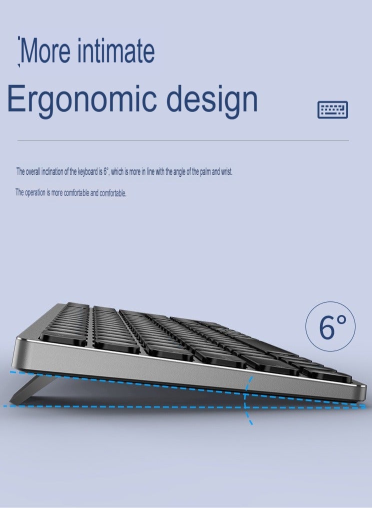 Wireless Keyboard, 2.4G Bluetooth Ergonomic Design Ultra Thin Silent Keyboard, Lightweight And Portable Dual Mode Computer Keyboard For Office Home, (Silver, With Mouse) - Image 3