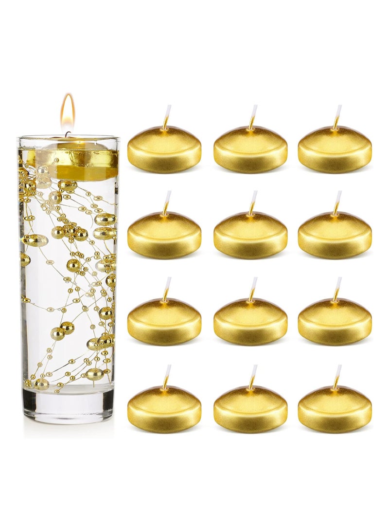 Home zone 12 Pieces 1.65 Inch Small Unscented Floating Candles Round Tea Lights Candles Metallic Smooth Wax Floating Disc Candles for Dinner Home Decor (Gold) - Image 1