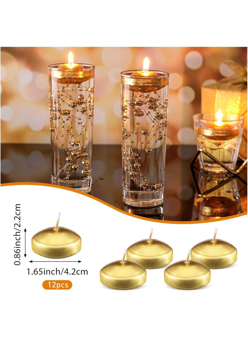 Home zone 12 Pieces 1.65 Inch Small Unscented Floating Candles Round Tea Lights Candles Metallic Smooth Wax Floating Disc Candles for Dinner Home Decor (Gold) - Image 2
