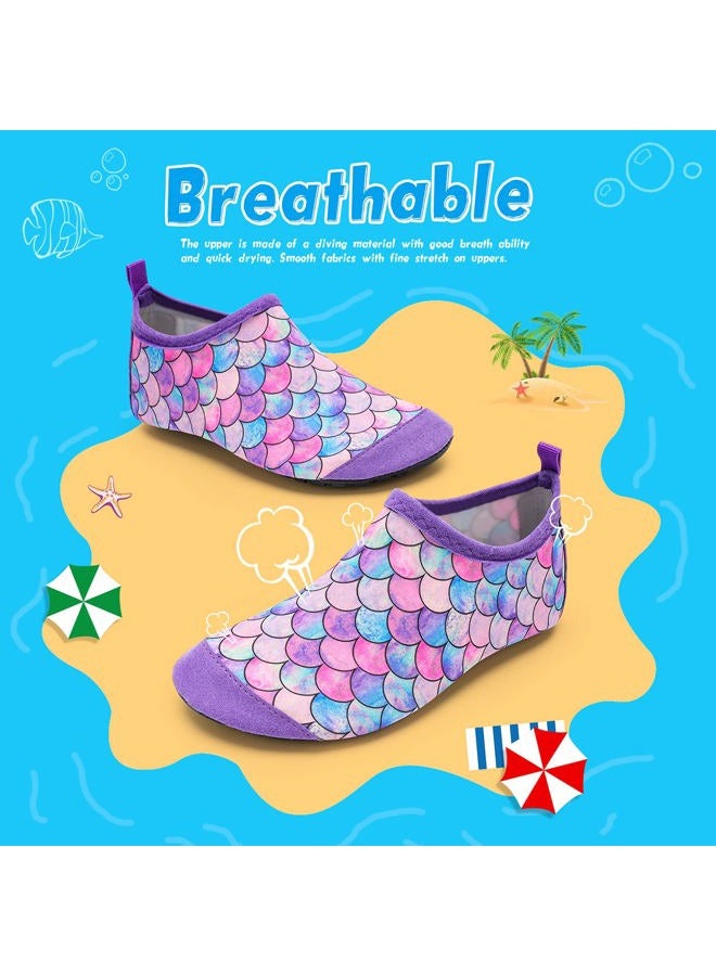 WateLves Kids Water Shoes Toddler Girls Boys Barefoot Non-Slip Quick Dry Aqua Socks for Beach Swim Walking (Fish Scale Purple, 32/33) - Image 2