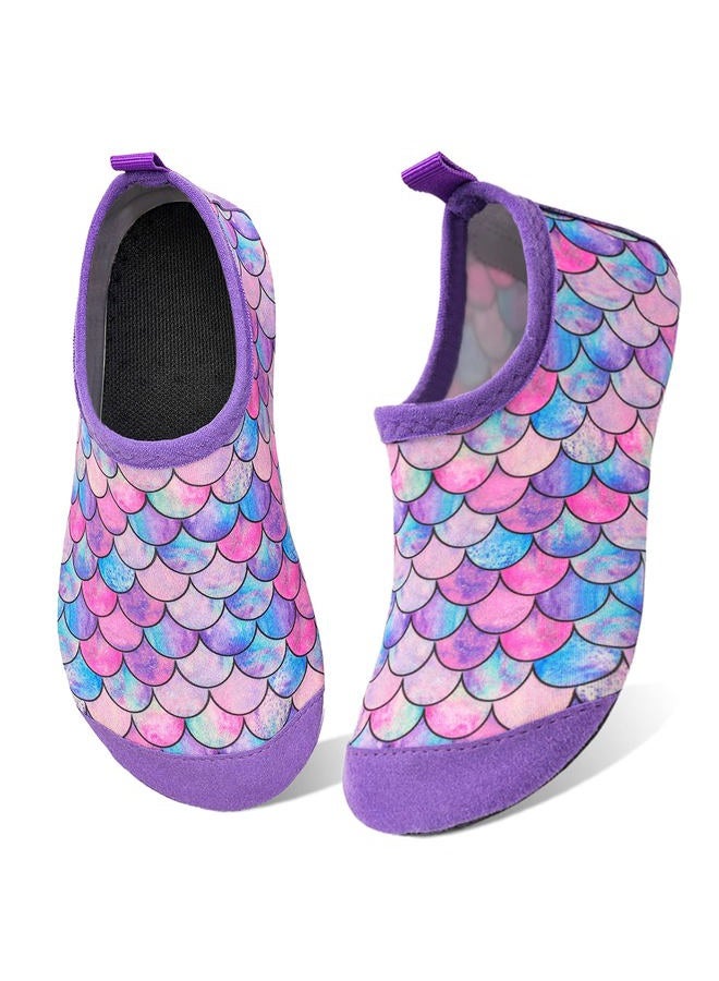 WateLves Kids Water Shoes Toddler Girls Boys Barefoot Non-Slip Quick Dry Aqua Socks for Beach Swim Walking (Fish Scale Purple, 32/33) - Image 1