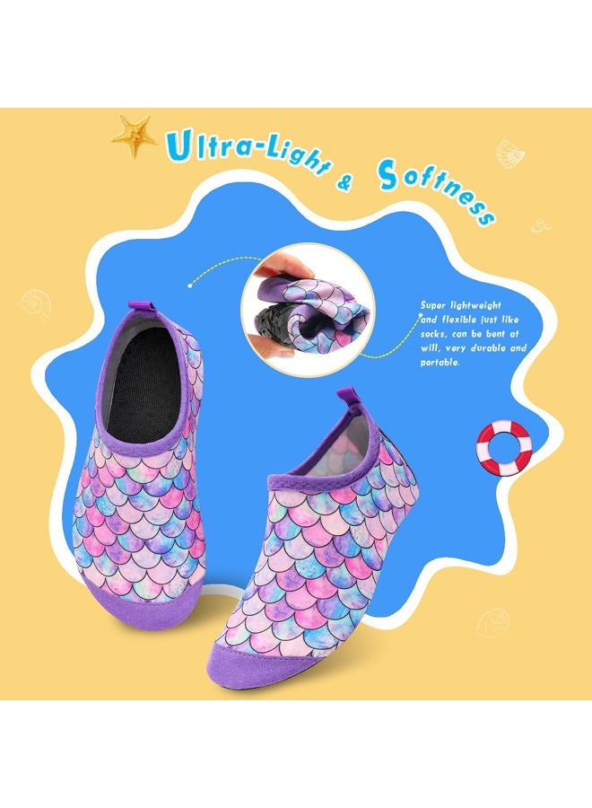 WateLves Kids Water Shoes Toddler Girls Boys Barefoot Non-Slip Quick Dry Aqua Socks for Beach Swim Walking (Fish Scale Purple, 32/33) - Image 3