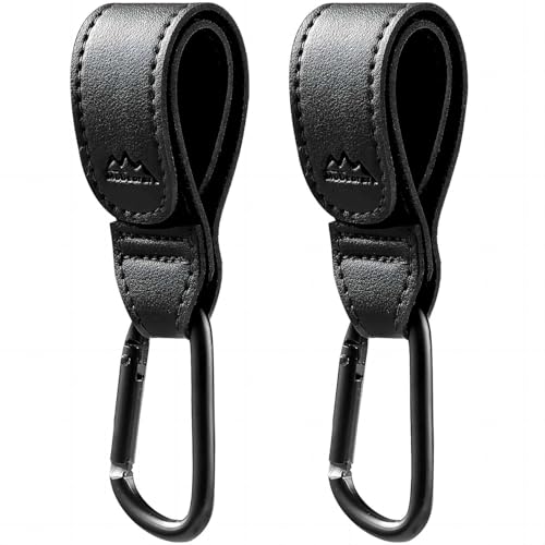 MoBearer Baby Stroller Hooks Bag Hooks for Hanging Diaper Bags Multipurpose Hooks for Grocery Shopping Bags Premium Vegan Leather Pram Straps 2 Pcs (Black-3) - Image 1