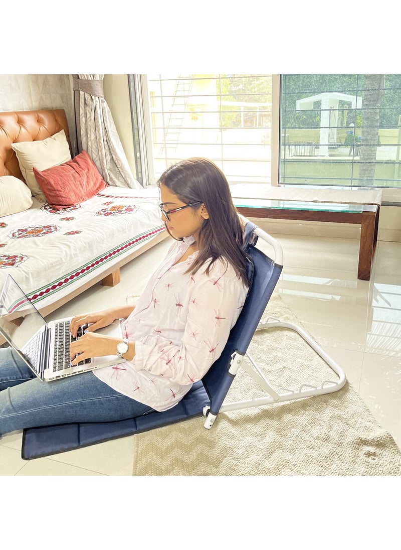 Kawachi Kawachi Portable Foldable Multifunction Floor Bed Relax Chair with 4 Recliner Angles for Yoga Meditation Blue Metal  - Image 1