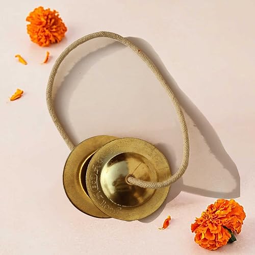 Pure Source India مانجيرا مصدر الهند النقي للبووجا-كيرتان-العبادة-آلة الكارتال-صنج اليد - زوج مانجيرا - آلة موسيقية هندية (3.5 بوصة) (140 جم- 1 زوج) - Image 4