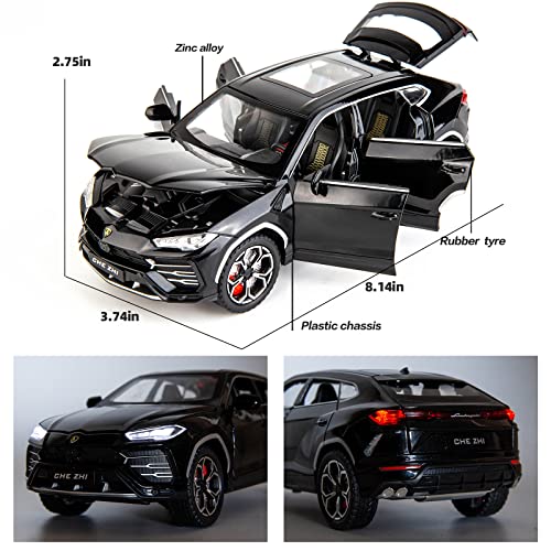 BDTCTK Compatible for 1:24 Lamborghini Urus Car Model, Diecast Pull Back Car Toy car, Doors Open, Light and Sound, Boys Toys Kids Adults Gifts Black - Image 2