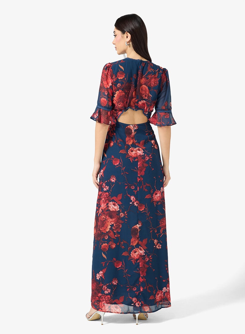 هوب اند ايفي فستان ماكسي بفتحة خلفية وأكمام مكشكشة وشق فخذ - Image 2