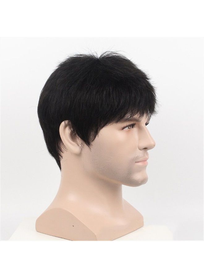 Remeehi باروكة ريميهي للرجال قصيرة ومجعدة ومستقيمة مع غرة كاملة بدون دانتيل مصنوعة آليًا من شعر الإنسان الطبيعي الأسود - Image 4