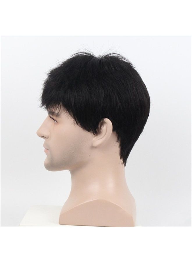 Remeehi باروكة ريميهي للرجال قصيرة ومجعدة ومستقيمة مع غرة كاملة بدون دانتيل مصنوعة آليًا من شعر الإنسان الطبيعي الأسود - Image 3