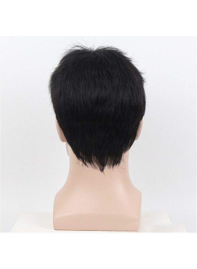 Remeehi باروكة ريميهي للرجال قصيرة ومجعدة ومستقيمة مع غرة كاملة بدون دانتيل مصنوعة آليًا من شعر الإنسان الطبيعي الأسود - Image 5