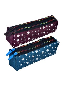 Kuber Industries Kuber Industries Pencil Pouch | Rexine Stationary Pouch | Pencil Utility Pouch | School Pencil Case for Kids Pen-Pencil Box for Kids | 2 Zipper Pencil Organizer | Star Pencil Pouch | Pack of 2 | Multi  - Image 1