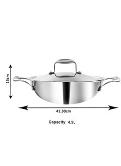 VINOD Vinod Platinum Triply Stainless Steel Kadai with Lid (30cm, 4.5L) | 2.5 mm Thick | Triply Kadai with Heavy Bottom | Induction Friendly Triply Stainless Steel Cookware Kadhai | 5 Year Warranty 