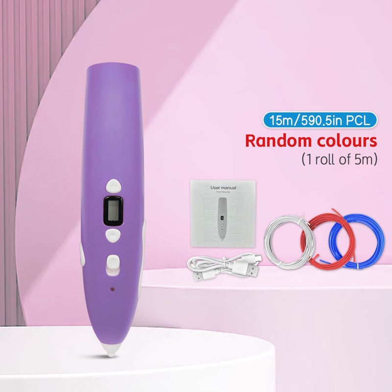 مجموعة قلم رسم طباعة ثلاثية الأبعاد بدرجة حرارة منخفضة p68-أرجواني، شحن عبر USB، محمول، 590.5 بوصة، خراطيش استبدال PCA، مناسبة للبالغين والمراهقين، تعزز الإبداع، هدية مثالية - Image 1
