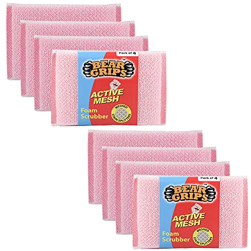 BEAR GRIPS Active mesh Scrub - Foam/ Sponge Scratch Proof Scrubber with with Stain Splitter net for All Utensils Type Dish Washing and Heavy and Oily Stains Cleaning - Pack of 8 - Image 1