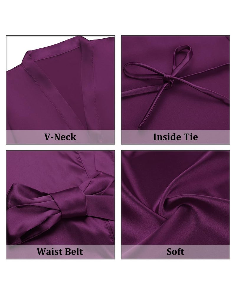 Goodmansam Women's Simplicity Stlye Bridesmaid Wedding Party Kimono Robes, Short,Eggplant Purple4,Medium - Image 5