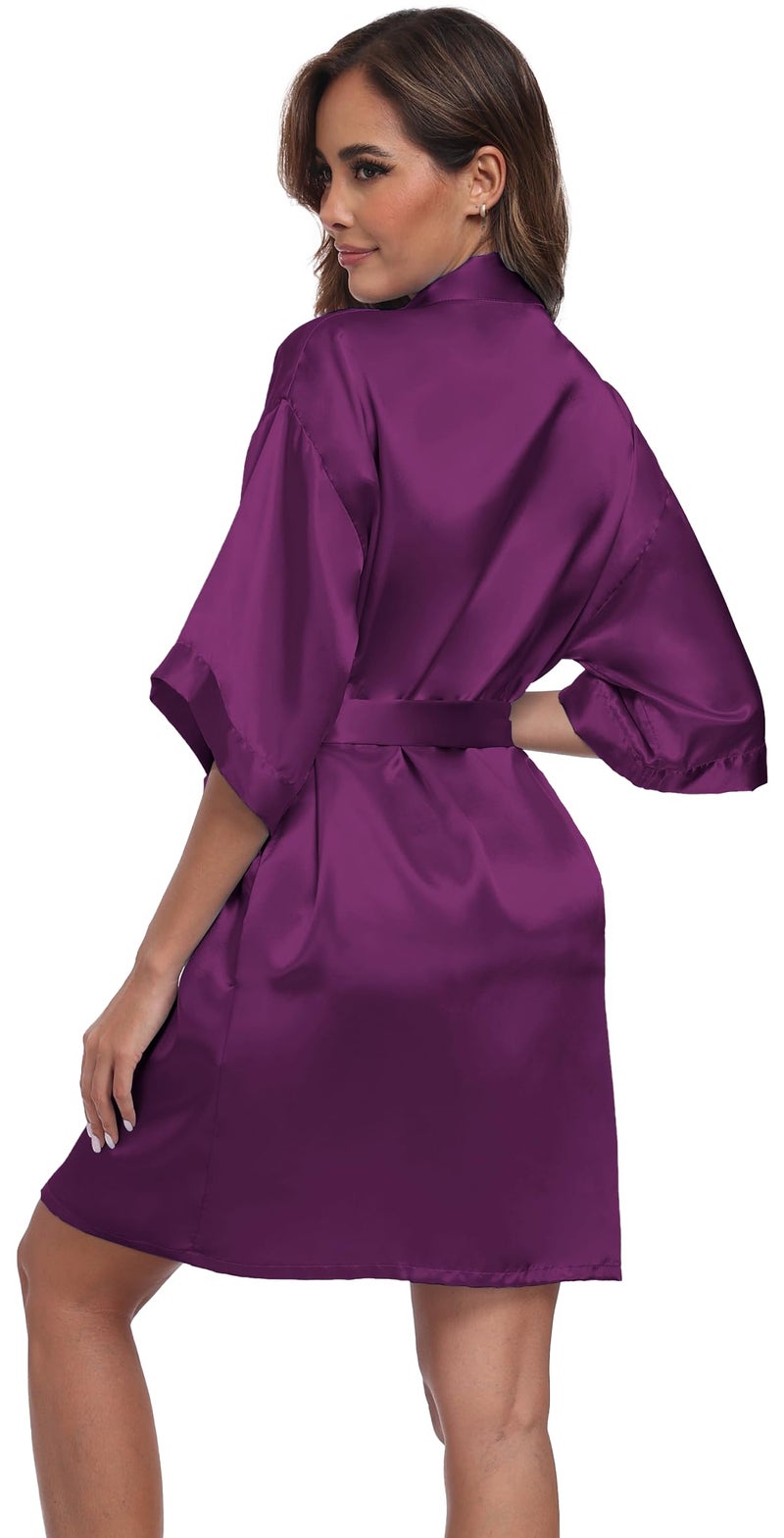 Goodmansam Women's Simplicity Stlye Bridesmaid Wedding Party Kimono Robes, Short,Eggplant Purple4,Medium - Image 4