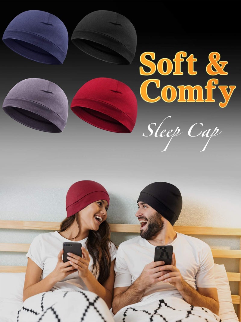 Syhood 4 Pieces Men Skull Caps Soft Cotton Beanie Hats Stretchy Helmet Liner Multifunctional Headwear for Men Women (Gray, Wine Red, Navy Blue, Black,Solid Style) - Image 4