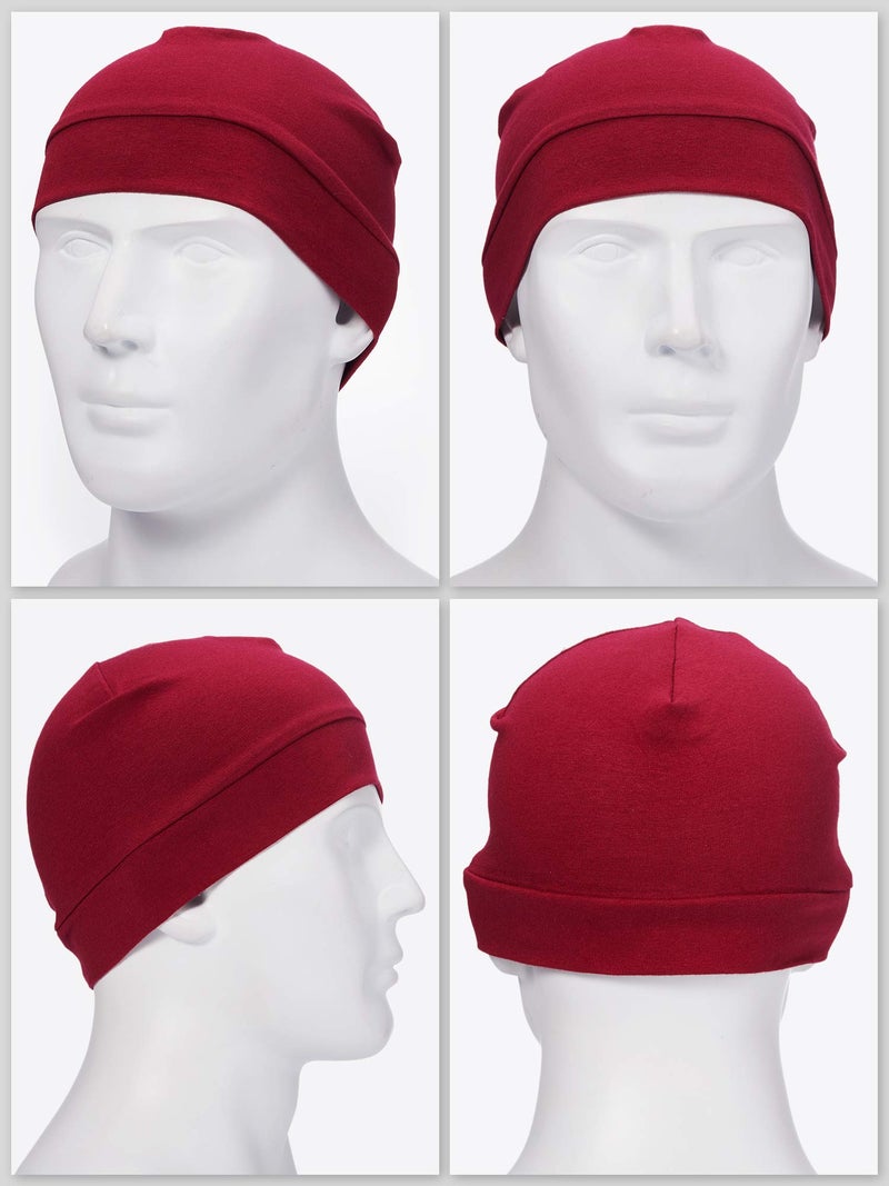 Syhood 4 Pieces Men Skull Caps Soft Cotton Beanie Hats Stretchy Helmet Liner Multifunctional Headwear for Men Women (Gray, Wine Red, Navy Blue, Black,Solid Style) - Image 5