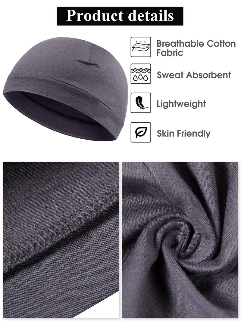Syhood 4 Pieces Men Skull Caps Soft Cotton Beanie Hats Stretchy Helmet Liner Multifunctional Headwear for Men Women (Gray, Wine Red, Navy Blue, Black,Solid Style) - Image 3