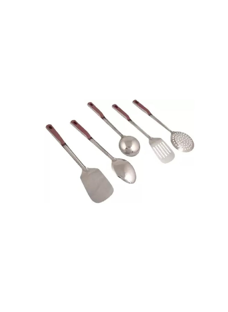 C DEVICE C DEVICE Premium Stainless Steel Kitchen Tool Set For Cooking Set Of 5 Silver Cutlery Set Contains 1 Ladle 1 Skimmer1 Turner 1 Spatula 1 Slotted Turner  - Image 4