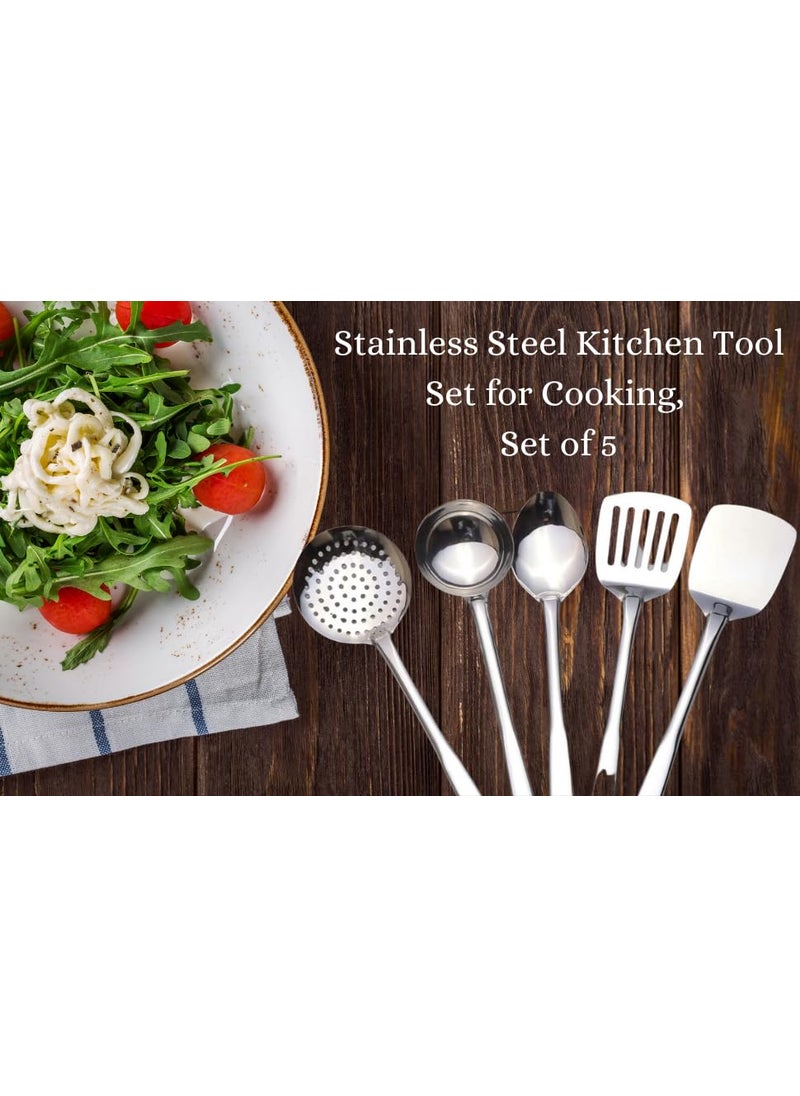 C DEVICE C DEVICE Premium Stainless Steel Kitchen Tool Set For Cooking Set Of 5 Silver Cutlery Set Contains 1 Ladle 1 Skimmer1 Turner 1 Spatula 1 Slotted Turner  - Image 2