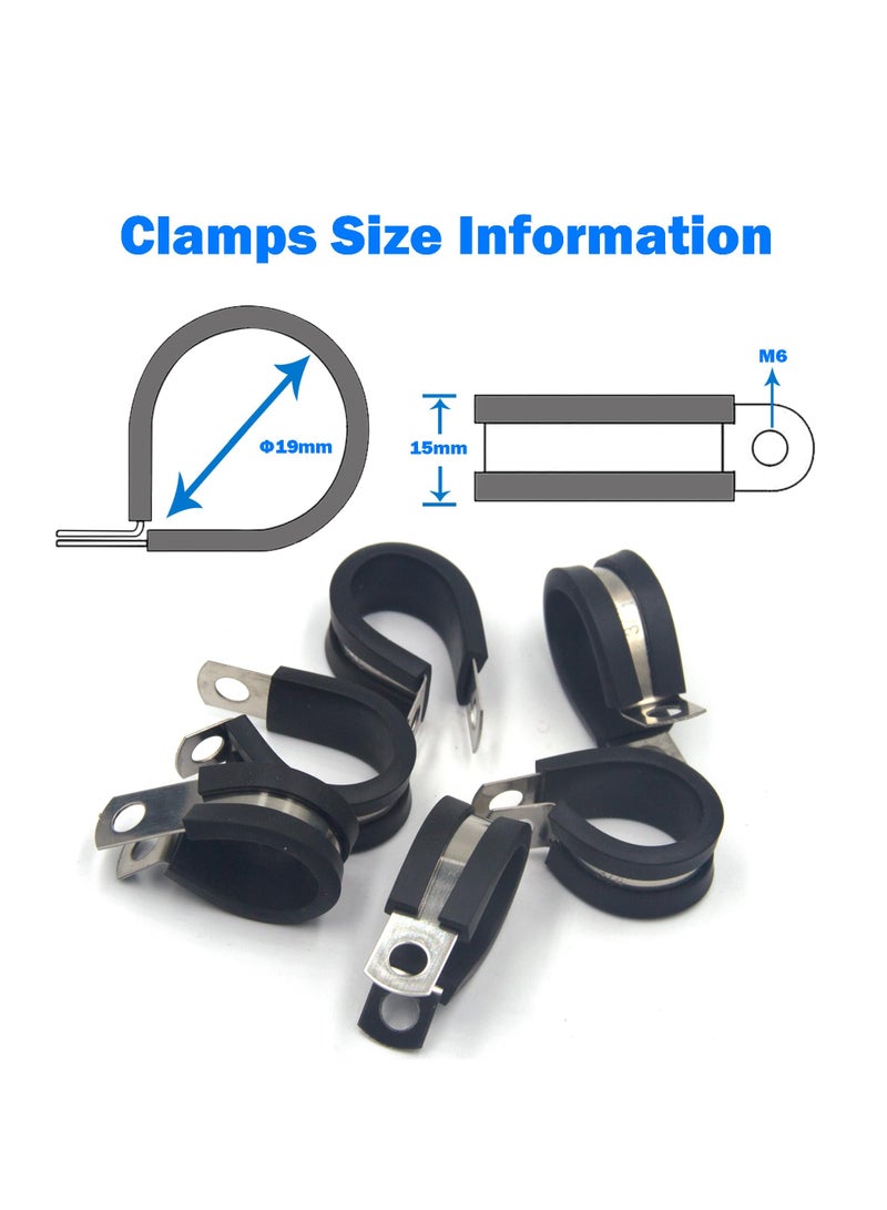 20 Pcs Rubber Lined P Clips, 19mm Cable Clamp, 3/4 Inch Stainless Steel Cable Clamp, Hose Pipe Clamps, Metal Wire Cable Loop Clamp Kit for Ship, Electrical, Automotive, Hose Cable - Image 5