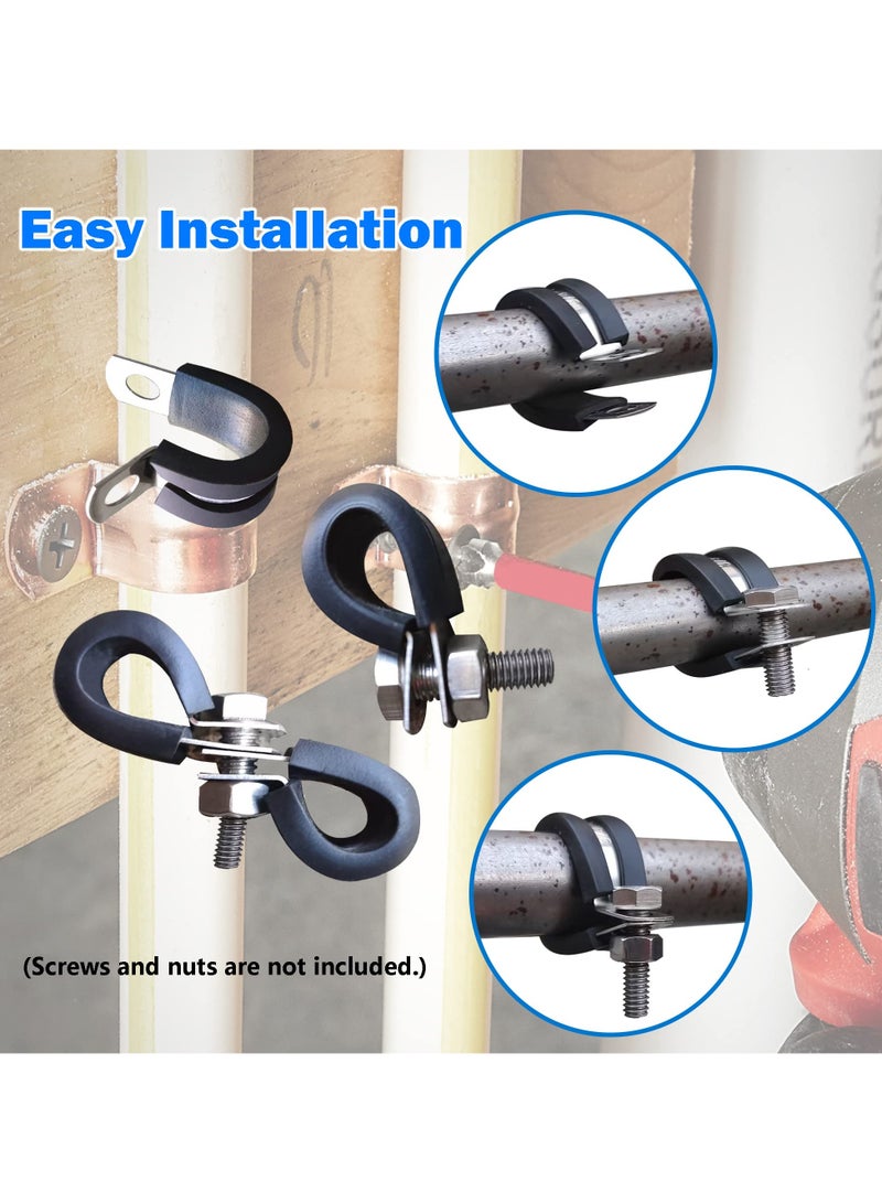 20 Pcs Rubber Lined P Clips, 19mm Cable Clamp, 3/4 Inch Stainless Steel Cable Clamp, Hose Pipe Clamps, Metal Wire Cable Loop Clamp Kit for Ship, Electrical, Automotive, Hose Cable - Image 4