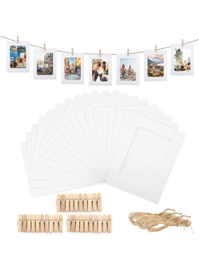 إطارات صور ورقية من ، مقاس 4 × 6 بوصات، 30 قطعة، إطارات صور ورقية، إطارات صور من الورق المقوى مع مشابك وخيوط، حوامل صور بمشابك يمكنك تركيبها بنفسك، طقم عرض وتعليق الصور، ديكور حائط للمنزل والحفلات والمكتب - Image 1
