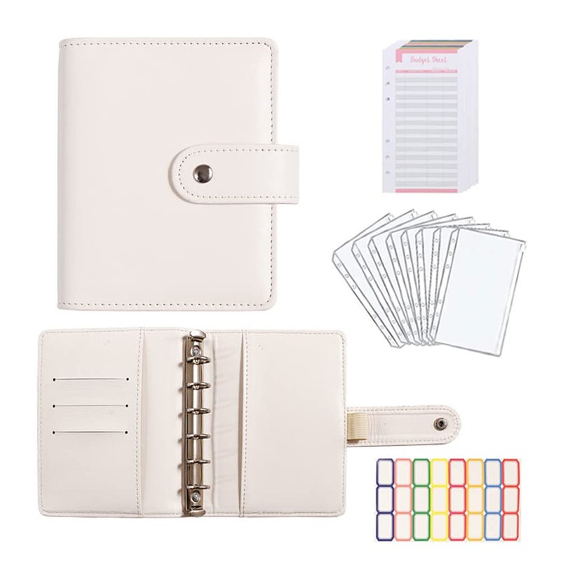 eleger A7 Budget Binder Set - Mini Money Organizer for Cash Saving, Cash Stuffing Envelope System, Planner Binders with Pockets, Sheets and Stickers, Beige - Image 1