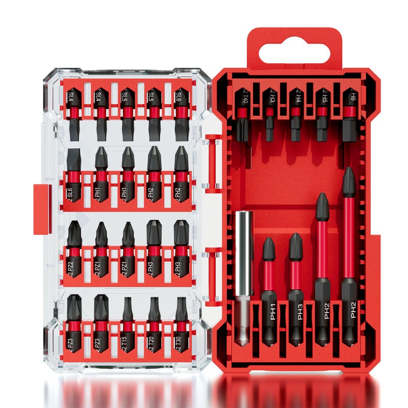 YOSIGHT 30Pcs Screwdriver Bit Set, S2 Steel Impact Bits with Magnetic Phillips, Slotted, Torx, Hex & Allen, Storage Case Included, for Electric Drills, Power Screwdrivers, DIY, Woodworking, Construction - Image 1