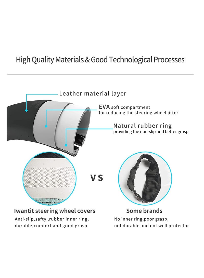 Cute Steering Wheel Cover for Women, Carbon Fiber&Perforated Leather with Anti-Slip Rubber Ring, Steering Wheel Protector, Universal Fit 14.5-15 inches for Cars, SUV Fruit Green - Image 5