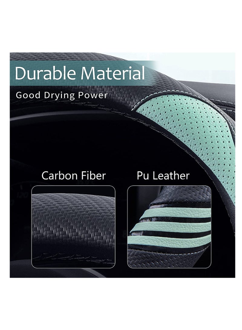 Cute Steering Wheel Cover for Women, Carbon Fiber&Perforated Leather with Anti-Slip Rubber Ring, Steering Wheel Protector, Universal Fit 14.5-15 inches for Cars, SUV Fruit Green - Image 4