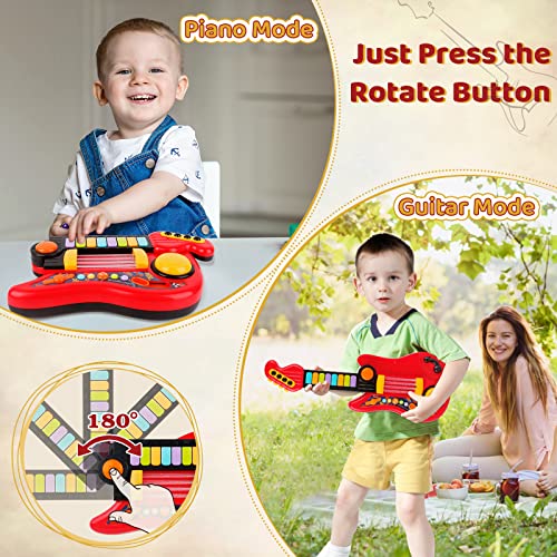 TWFRIC Kids Guitar 2 in 1 Musical Instruments for Kid Fun Piano Toddler Toy Electric Guitars Explore Creativity Unleash Childs Talent Music Toys for 24 Year Old Boys Girls Red - Image 5