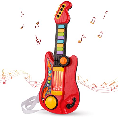 TWFRIC Kids Guitar 2 in 1 Musical Instruments for Kid Fun Piano Toddler Toy Electric Guitars Explore Creativity Unleash Childs Talent Music Toys for 24 Year Old Boys Girls Red - Image 1