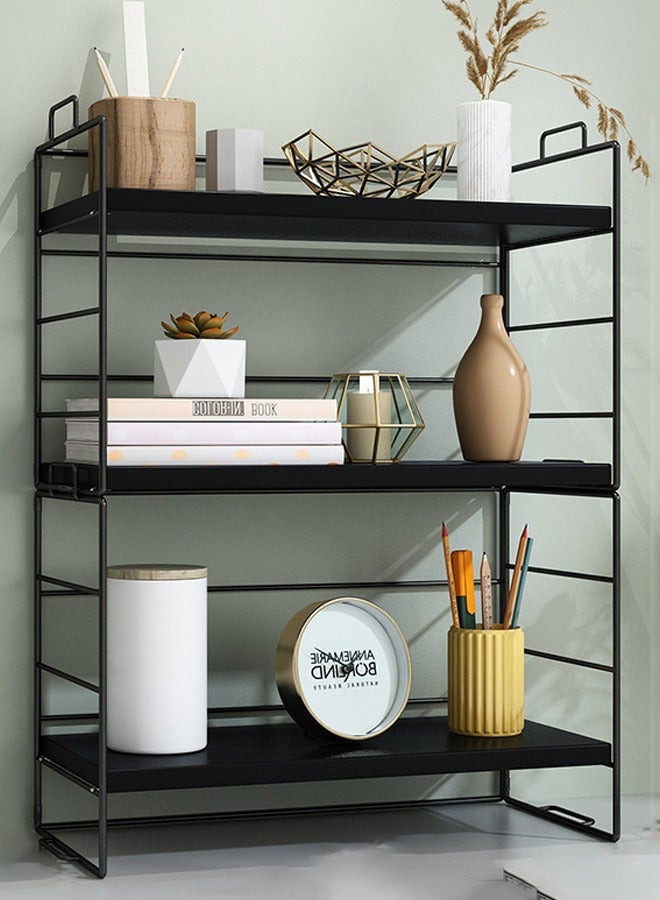 VUCATIN Desktop Shelf Organizer Small Wood Countertop Bookshelf Adjustable Desktop Organizer Office Desk Storage Tabletop Display Shelf for Home Office Kids Dorm (3 Layers - Black)  - Image 1