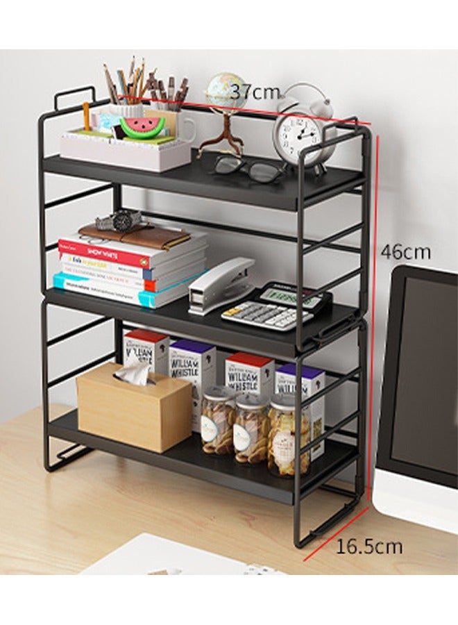 VUCATIN Desktop Shelf Organizer Small Wood Countertop Bookshelf Adjustable Desktop Organizer Office Desk Storage Tabletop Display Shelf for Home Office Kids Dorm (3 Layers - Black)  - Image 2