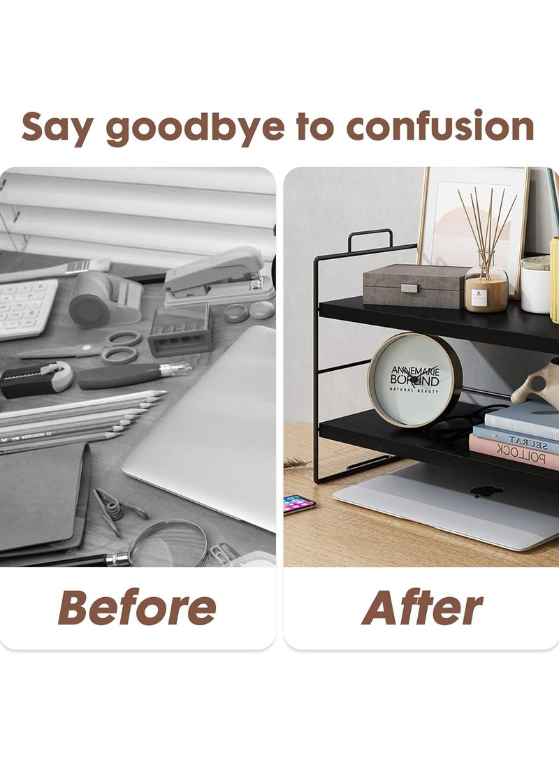 VUCATIN Desktop Shelf Organizer Small Wood Countertop Bookshelf Adjustable Desktop Organizer Office Desk Storage Tabletop Display Shelf for Home Office Kids Dorm (3 Layers - Black)  - Image 3