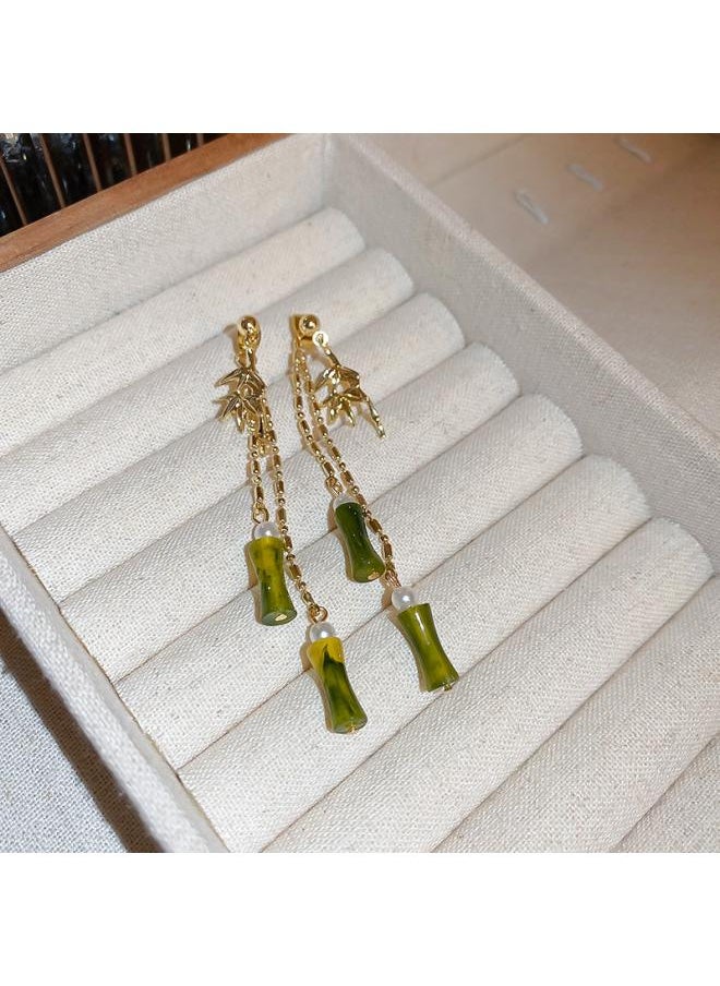 نيبمينينت New Chinese Style Carved Fan-shaped Ear Hook Tassel Design High Sense Earrings National Fashion Hanfu Accessories Female Preferred 