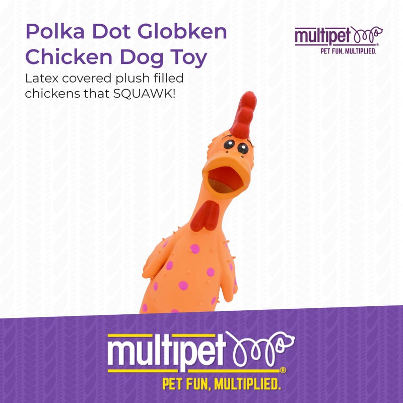 Multipet's 11.5-Inch Latex Polka Dot Globken Chicken Dog Toy, Assorted (61001) - Image 2
