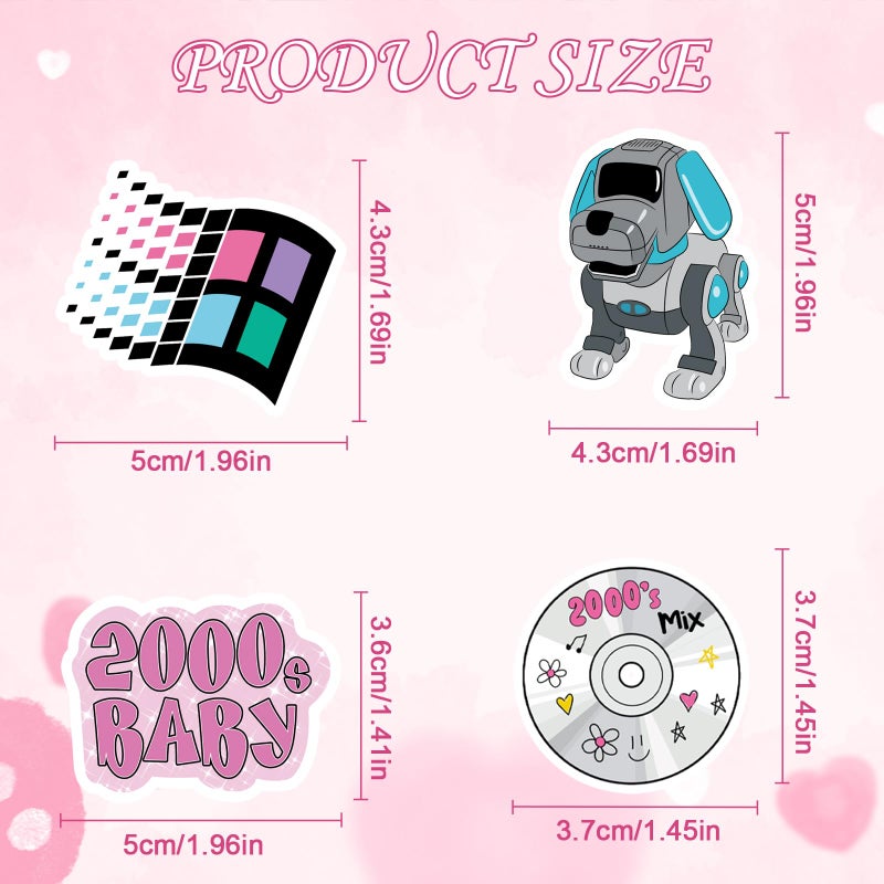 Aposwow Vemfare Y2K Restro Aesthetic Stickers - 100 Pcs 2000s Y2K Water Bottle Stickers, Waterproof Scrapbook Sticker for Women, Cute Vinyl Decals for Laptop Journal Luggage - Image 3