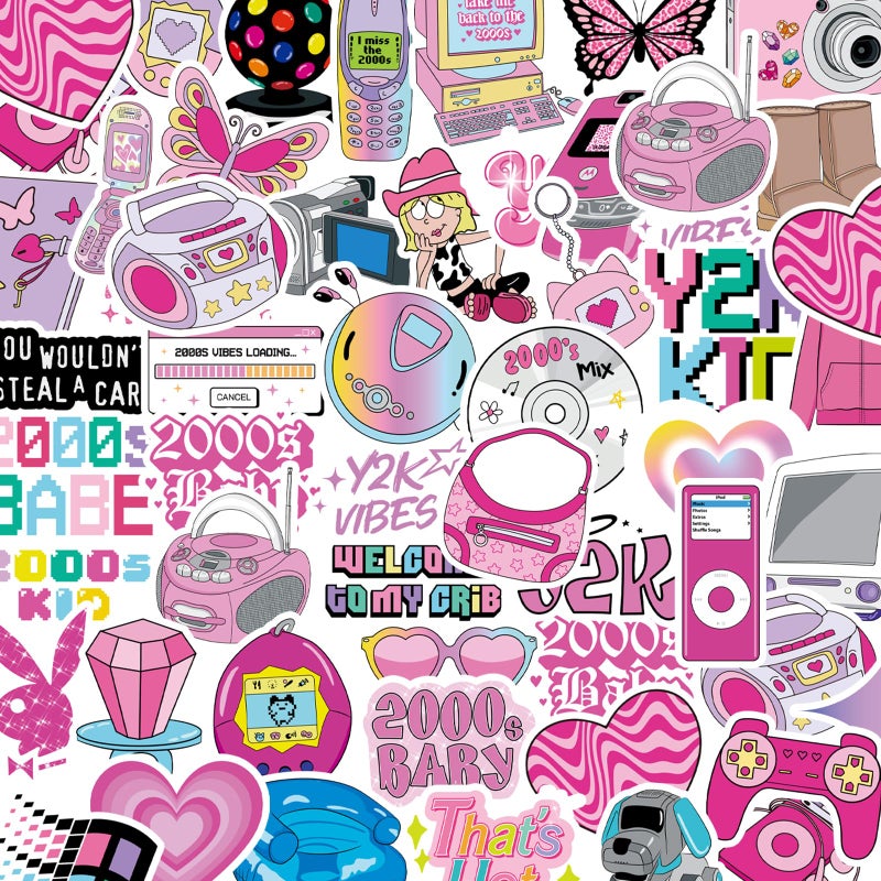Aposwow Vemfare Y2K Restro Aesthetic Stickers - 100 Pcs 2000s Y2K Water Bottle Stickers, Waterproof Scrapbook Sticker for Women, Cute Vinyl Decals for Laptop Journal Luggage - Image 1