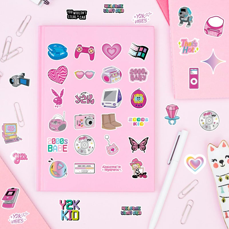 Aposwow Vemfare Y2K Restro Aesthetic Stickers - 100 Pcs 2000s Y2K Water Bottle Stickers, Waterproof Scrapbook Sticker for Women, Cute Vinyl Decals for Laptop Journal Luggage - Image 4