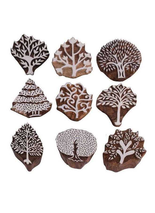 Hashcart Wooden Baren For Block Printing Stamps Craft Pattern For Saree Border Henna Textile Scrapbooking Pottery Crafts Set Of 9  - Image 2
