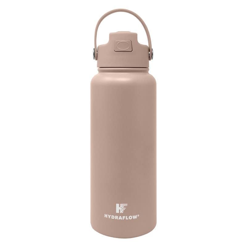 Hydraflow Hybrid - Triple Wall Vacuum Insulated Water Bottle with Flip Straw (34oz, Khaki) Stainless Steel Metal Thermos, Reusable Leak Proof BPA-FREE for Sports and Travel - Image 2
