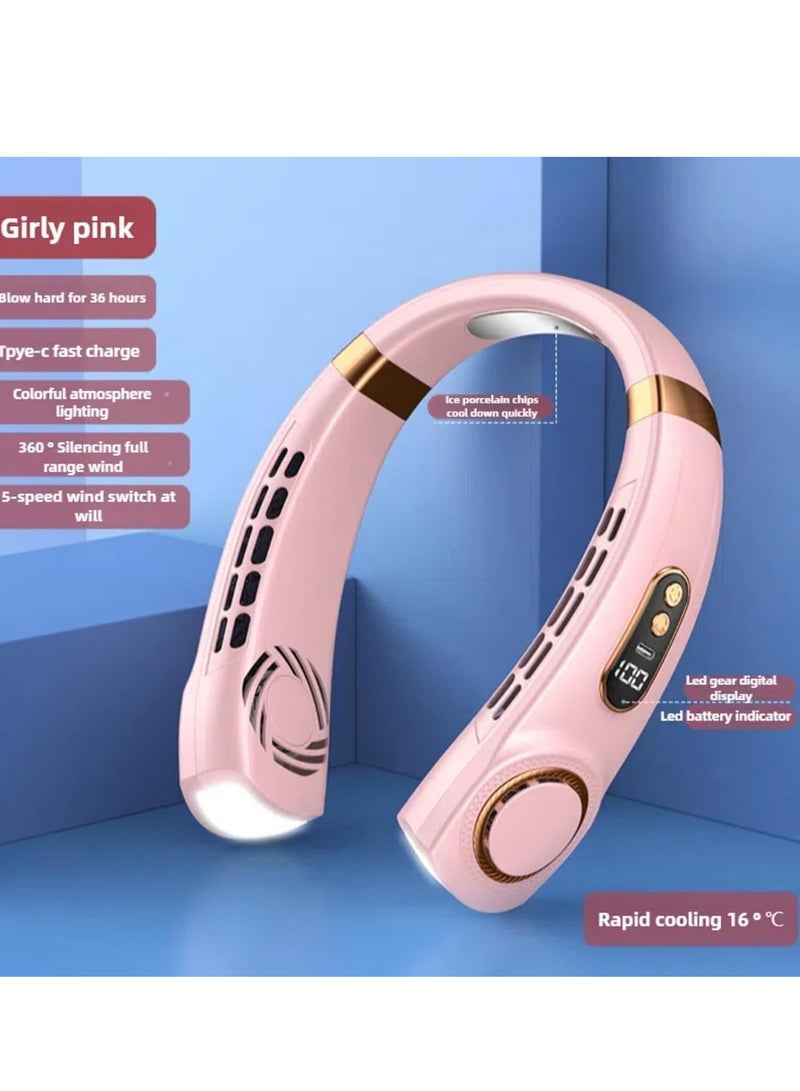 general Neck fan neck fans that blow cold air portable neck fan personal fans portable rechargeable Hands Free Bladeless Fan 2000mAh Battery USB Rechargeable 5-Speeds With light (pink) - Image 2